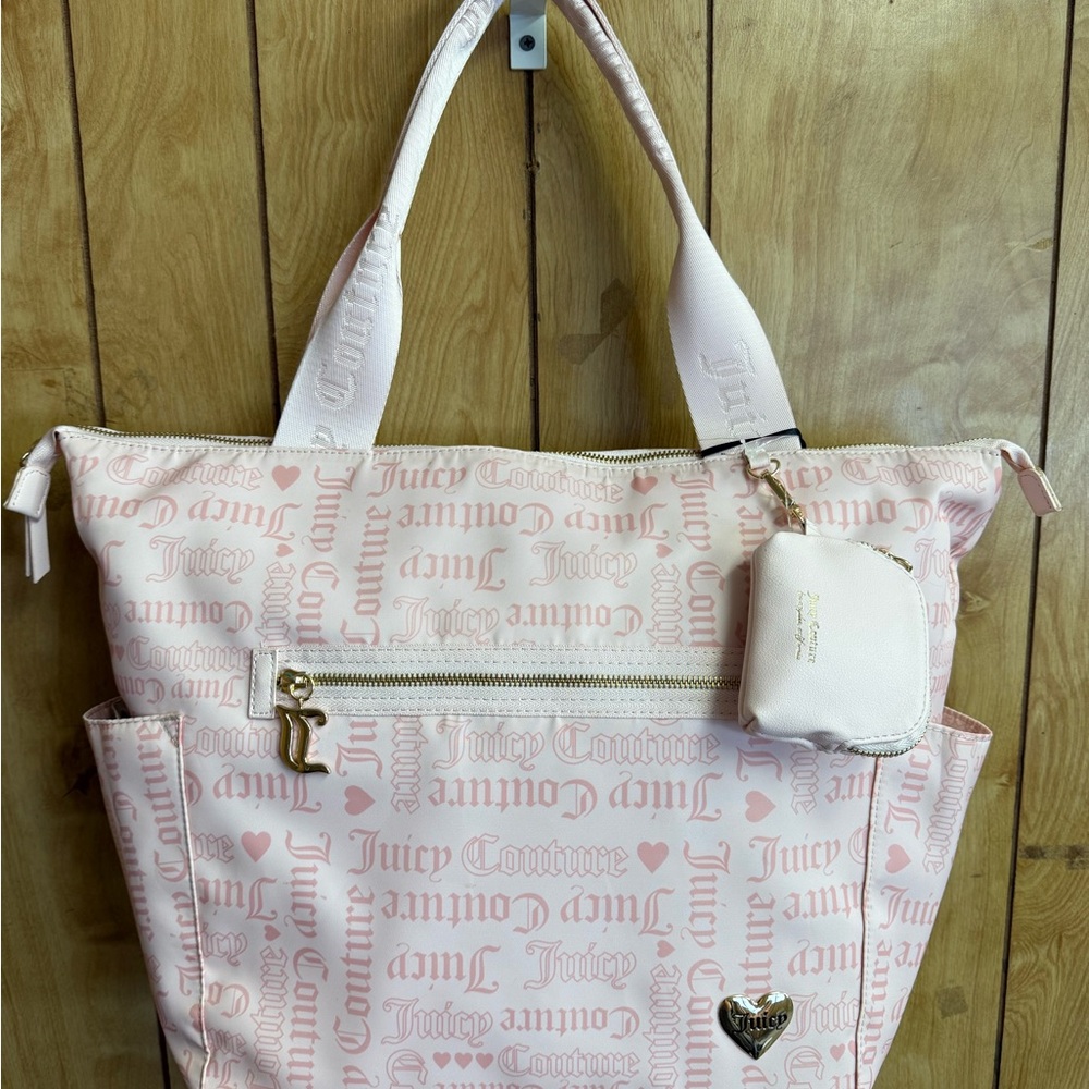 NWT Juicy Couture Powder Blush Pink and Gold Material Girl Tote Bag